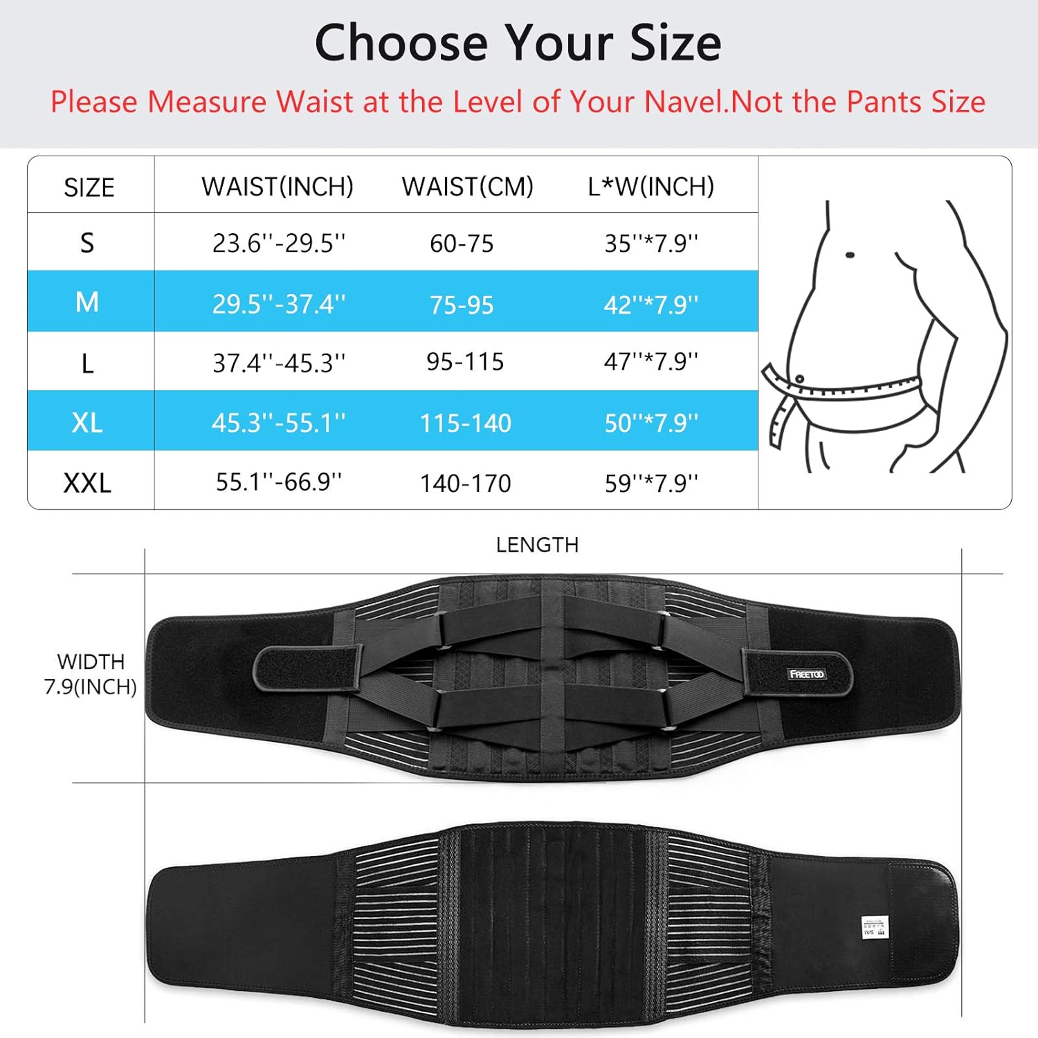 Freetoo Back Braces for Lower Back Pain Relief with 6 Stays, Breathable Back Support Belt for Men/Women for work , Anti-skid lumbar support belt with 16-hole Mesh for sciatica(L): Industrial & Scientific