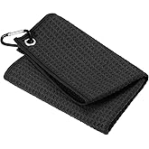 PATIKIL 12"x12" Tri-Fold Golf Towels, Waffle Pattern Towels Soft Fiber Strong Water Absorption with D Clip for Golf Lovers, Black