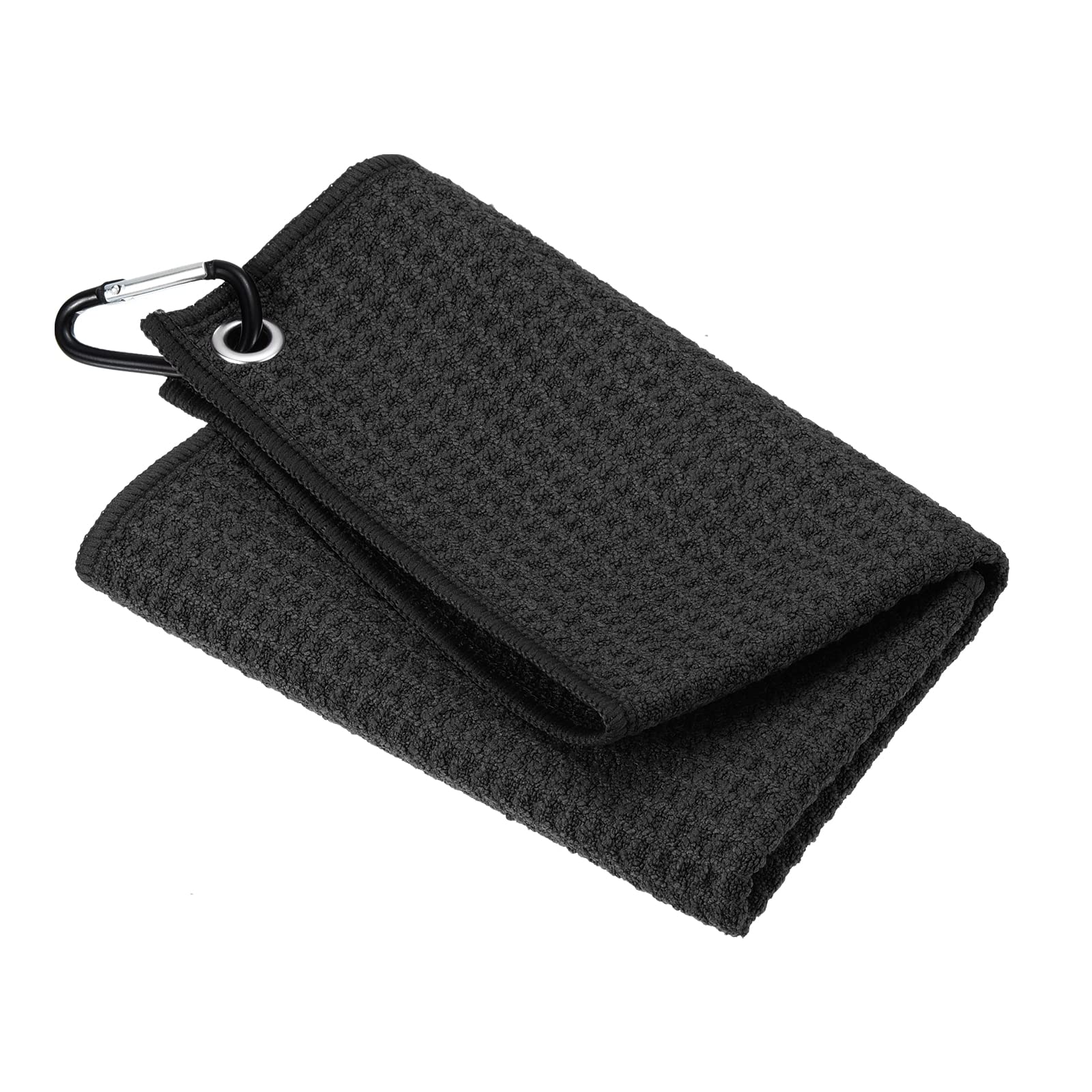 PATIKIL 12"x12" Tri-Fold Golf Towels, Waffle Pattern Towels Soft Fiber Strong Water Absorption with D Clip for Golf Lovers, Black