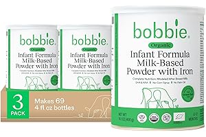 Bobbie Organic Baby Formula, Milk Based Powder with Iron, DHA and Vitamin D, Modeled After Breast Milk, Organic Baby Formula for Newborn to 12 Months Old Infant, 14.1 oz, 3 Pack