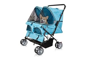 Livebest Folding Pet Stroller Elite Jogger Kitten Puppy Easy Walk Dog Cat Small Animals Travel Carrier with 360 Rotating Front Wheel Blue