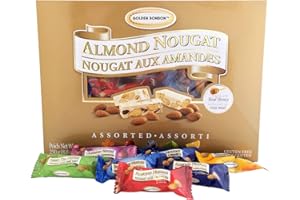 Golden Bonbon Assorted Almond Nougat Candy - Soft & Crunchy Mix, Gluten-Free, Halal Certified, No Artificial Flavors, 6 Flavors 250g / 8.8 oz