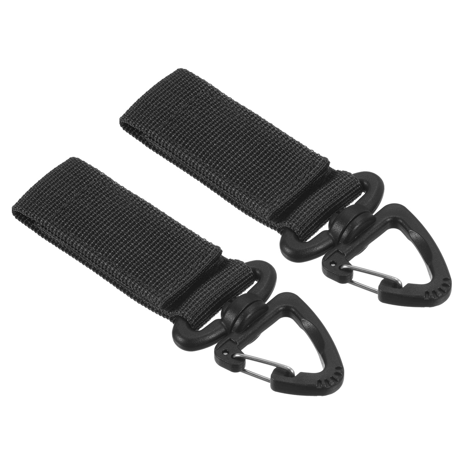 PATIKIL Belt Keeper Key Chain, 2Pcs Nylon Webbing Strap Hanging Gear Buckle Key Chain Hook with Triangle Rotate Snap for Outdoor Camping, Black