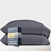 THREAD SPREAD 100% Egyptian Cotton Pillow Cases Standard/Queen Size Set of 2 - Luxury 1500 Thread Count Sateen Dark Grey Pillow Cases, Silky Soft Cotton Pillowcases Fits Standard & Queen Pillows