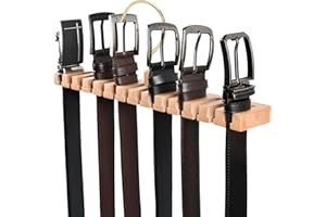 YYBD Wooden Belt Hanger for Closet 2 in 1 Tie Organizer Wall Mount 14 Belts Organizer Wood Belt Rack with 360° Swivel Hook Ti