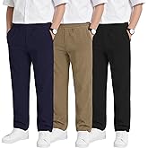 LessonZoo 3 Pack Boys' School Uniform Pants Corduroy Pull-on Sweatpants Straight Leg Elastic Waist Joggers with Pockets