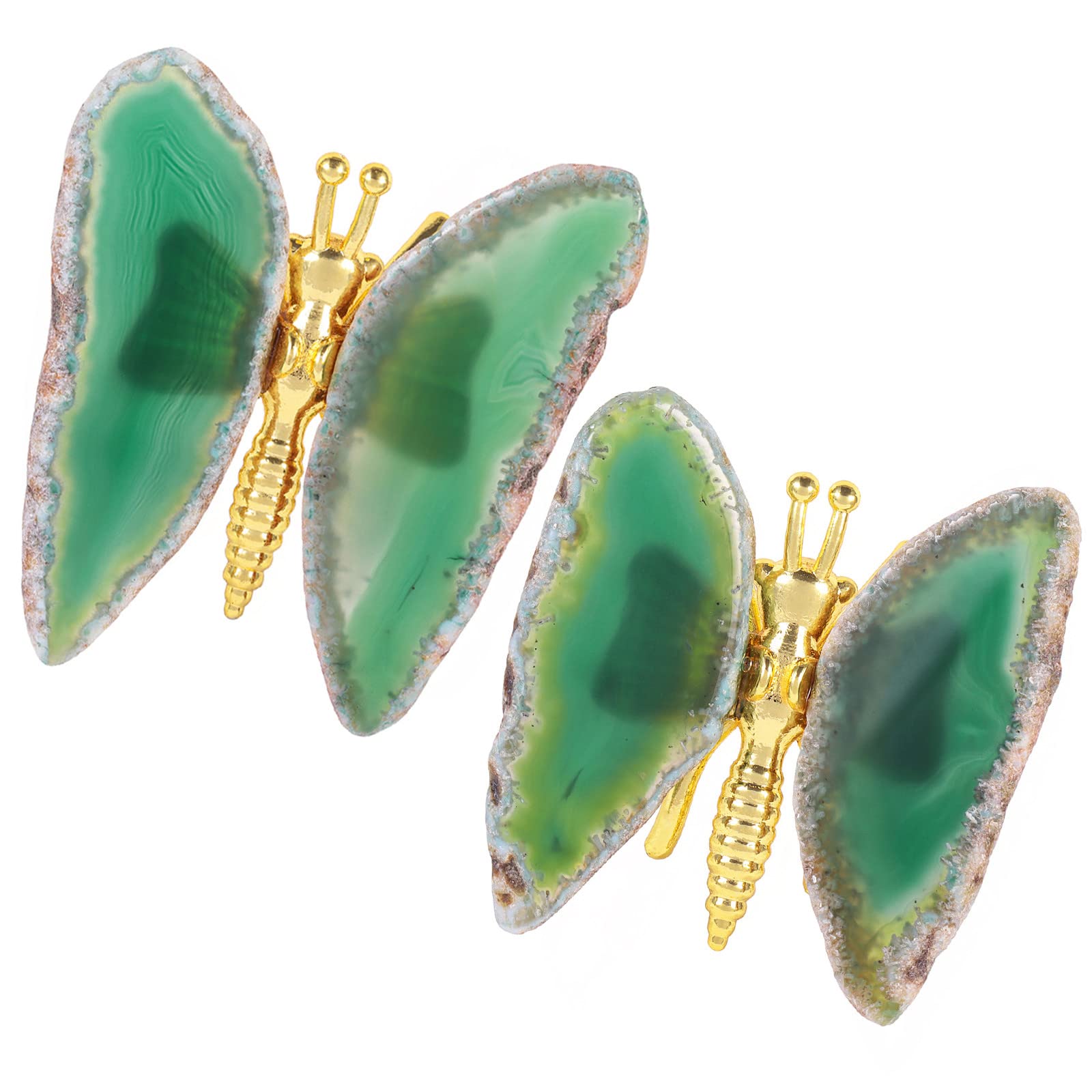 Nupuyai 2pcs Green Agate Slice Butterfly Statue Decorative Ornament Set of 2, Crystal Stone Butterfly Figurine for Home Office Desktop Car Decor