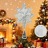 Christmas Tree Topper 15-inch North Star Tree Topper with 20 LED Lights Festive Decor Christmas Tree Star Topper.