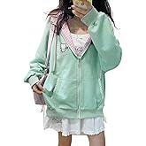 OATSBAS Women's Y2K Cute Floral Hoodies Kawaii Zip Up Hoodies Cartoon Cat Embroidery Oversized Pullover Sweatshirt