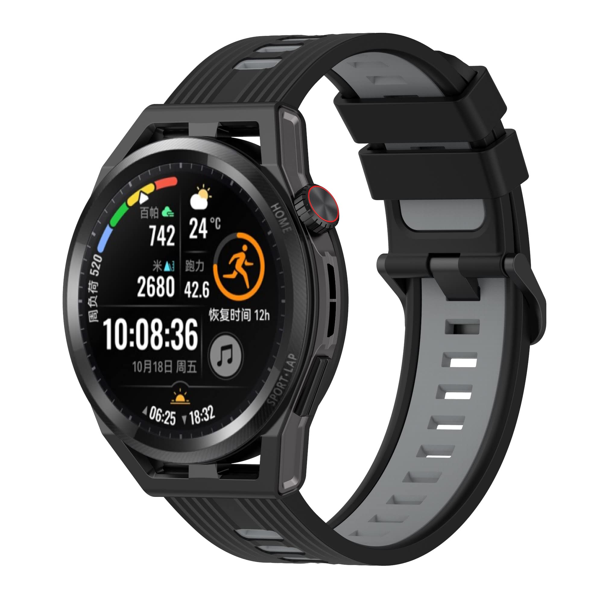Tiggo 22mm Smart Watch Strap for Huawei Watch GT3 46MM/Watch GT Runner, Silicone Band WristStrap,Replacement Bracelet Wristband Wrist Strap for Huawei Watch3/Huawei Watch GT2 46mm (black grey)