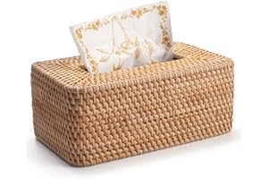 DECRAFTS Rattan Tissue Box Cover Natural Woven Facial Napkin Holder Rectangular 10 x 6.1 x 4.1 Inch (Natural)