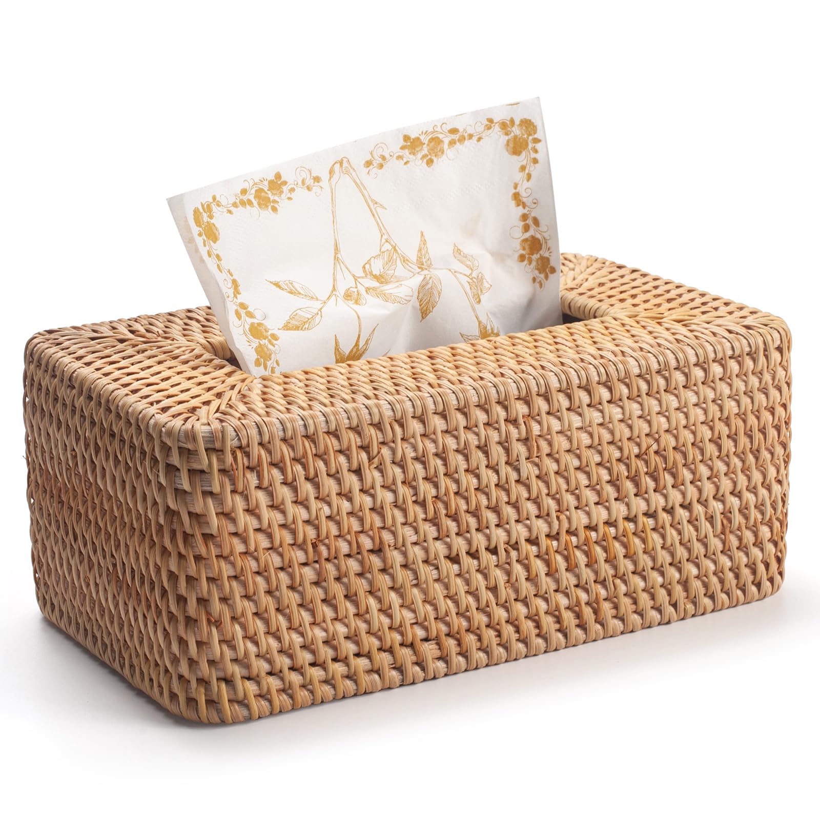 Photo 1 of Rattan Tissue Box Cover Natural Woven Facial Napkin Holder Rectangular 10 x 6.1 x 4.1 Inch (Natural)