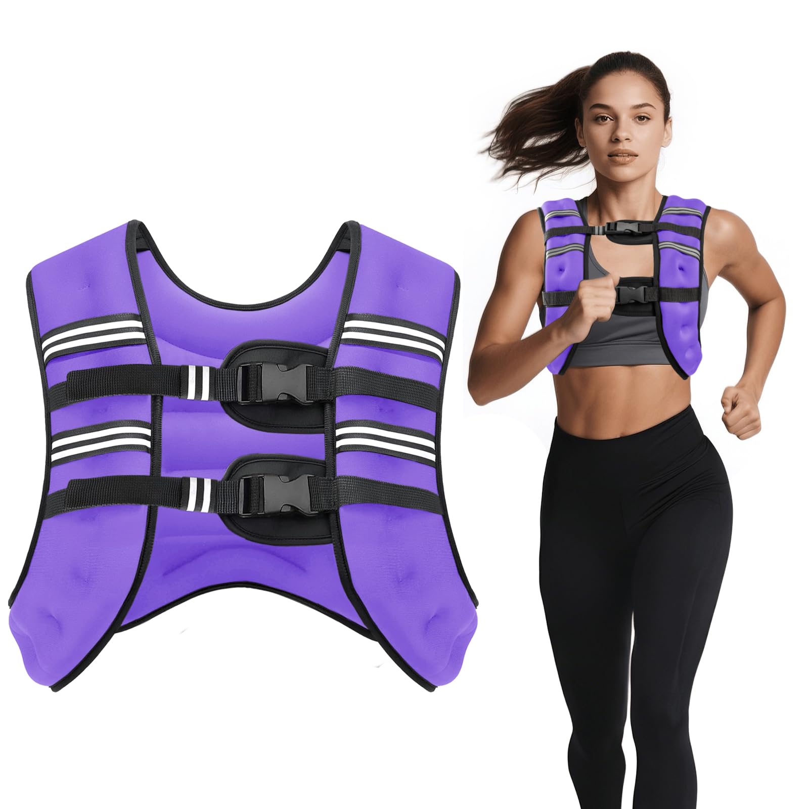 Ragebby Weighted Vest, 20lbs Vest for Men Women with Reflective Stripe, Body Weight Vests Adjustable for Workout, Strength Training, Running, Fitness, Muscle Building, Weight Loss（Purple) Image