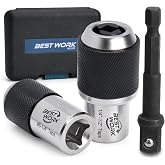 Bestwork 3pcs Adjustable Tap Socket Set, 3/8" Drive Tap Handle Tool | with Socket Adapter, fits Taps, Reamers, Screw Extractors(#6-1/2"), for Tight Spaces, Cr-Mo Steel, Storage Case