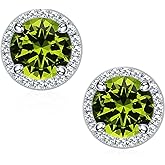 SMILEST Gifts for Her - 925 Sterling Silver Halo Birthstone Earrings, Round Cut Birthstone Stud Earrings Anniversary Birthday Gifts for Women Mom Wife Daughter Girlfriend Grandma