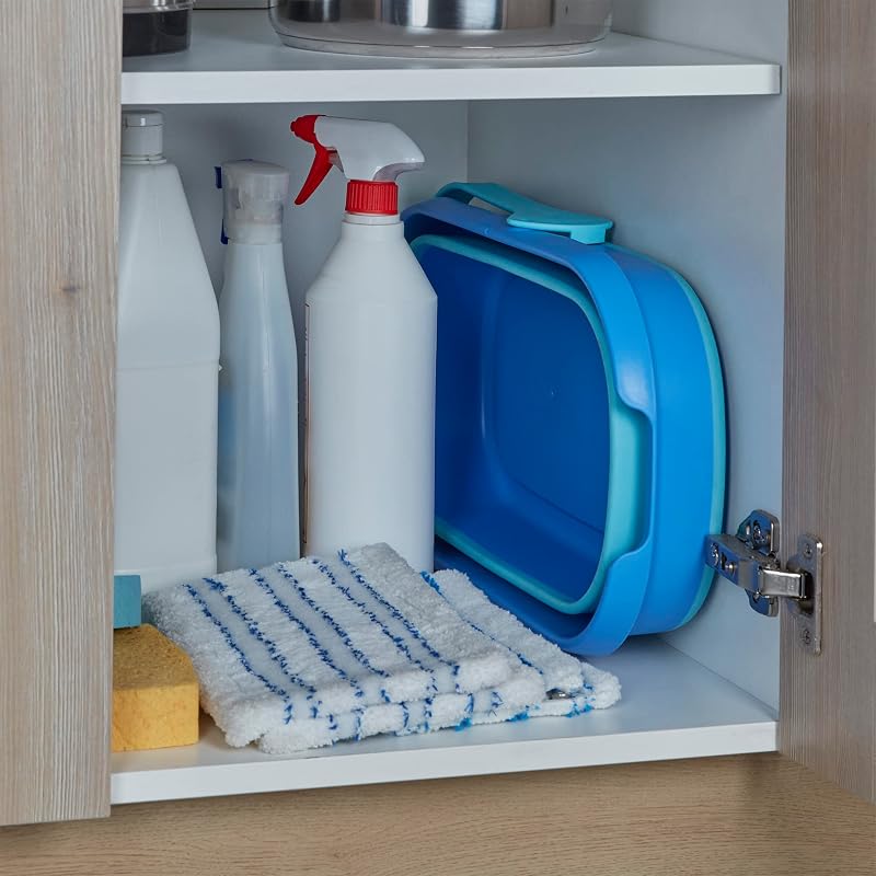 Ultrakompaktes Twist Mop und Eimer Set | Mikrofaser-Mop mit eingebautem Selbstauswringsystem | 10L Faltbarer Eimer | Reinigt Laminat, Holz & Fliesenböden | Waschbarer Wischkopf