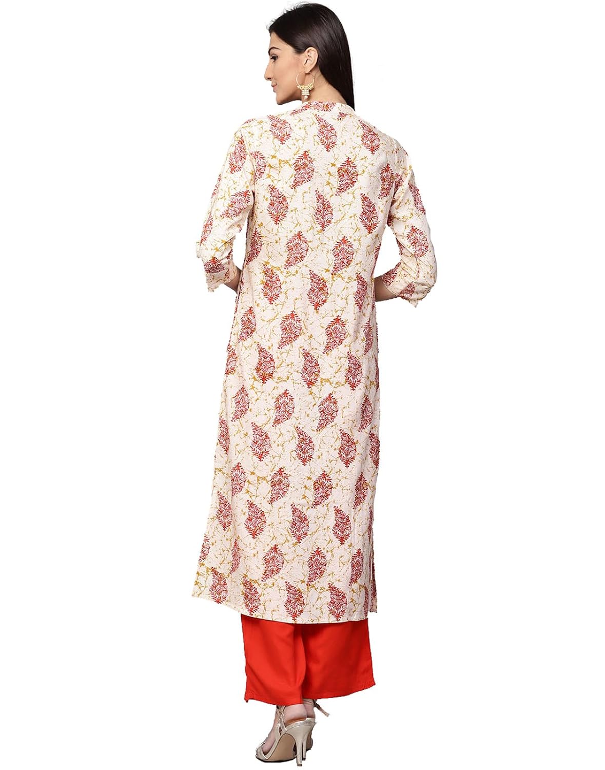 jaipur kurti women off-white & orange printed rayon kurta with palazzos