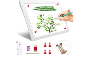 A4 Wireless Battery Powered Light Pad, TOHETO Tracing Light Box Dimmable Brightness Rechargeable LED Light Board Portable Cordless Copy Board for Artist Drawing Sketching X-ray Viewing (White)