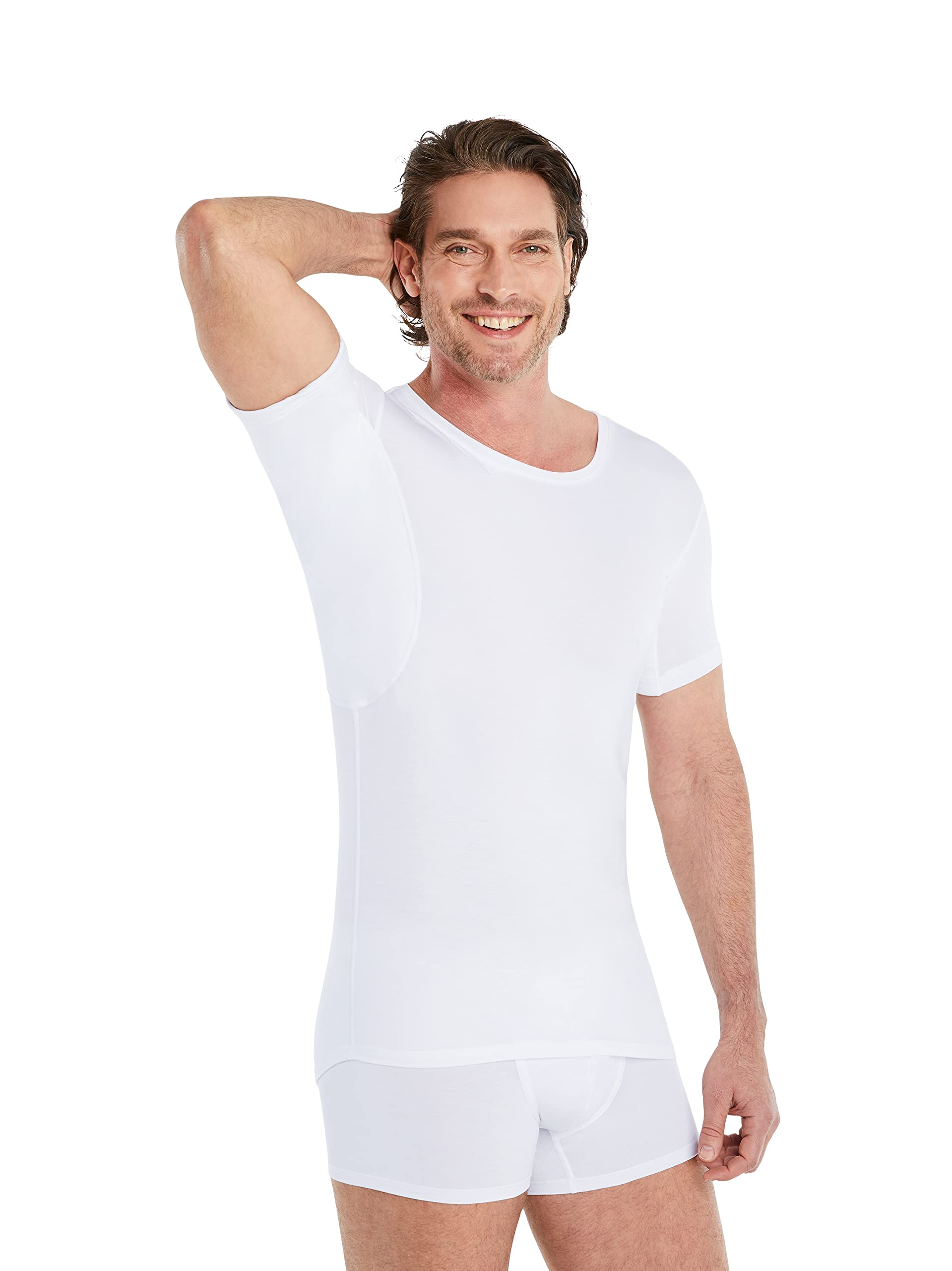 FINN Anti-sweat shirt for men with round neck and integrated armpit pads to prevent excessive sweating - undershirt with red protection against sweat stains and sweat odor White White L