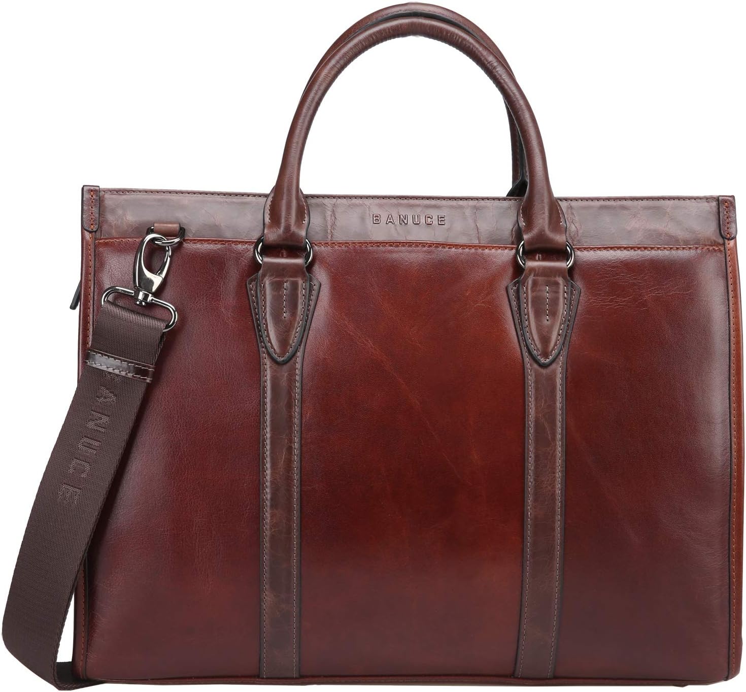 Banuce Leather Briefcase for Men Handbags Business Work Tote Messenger Bag 14 Inch Laptop Attache Case