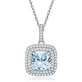 RANDES Birthstone Necklace for Women Girls 925 Sterling Silver Cushion/Pear Cut Created Gemstone Halo Pendant Necklace Birthstone Jewelry