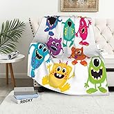 LOKMU Throw Blanket, Kids Cute Cartoon Fluffy Monsters Ultra-Soft Cozy Flannel Blankets, Fuzzy Plush Lightweight Modern Blanket for Couch Sofa Bedding Home Decor, 60" L x 50" W