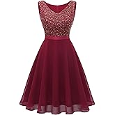 Dressystar 2026 Women's V Neck Short Sequin Prom Dress Glitter A-line Swing Cocktail Party Dresses Knee Length