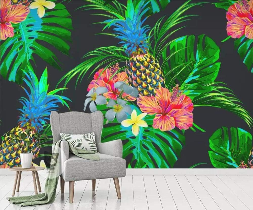 Wallpaper Photo Tropical Leaf Fruit Pineapple 3D Art Design Decorating for Living Room Bedroom Background Wall Office 200cm(W) x140cm(H)-4 Stripes