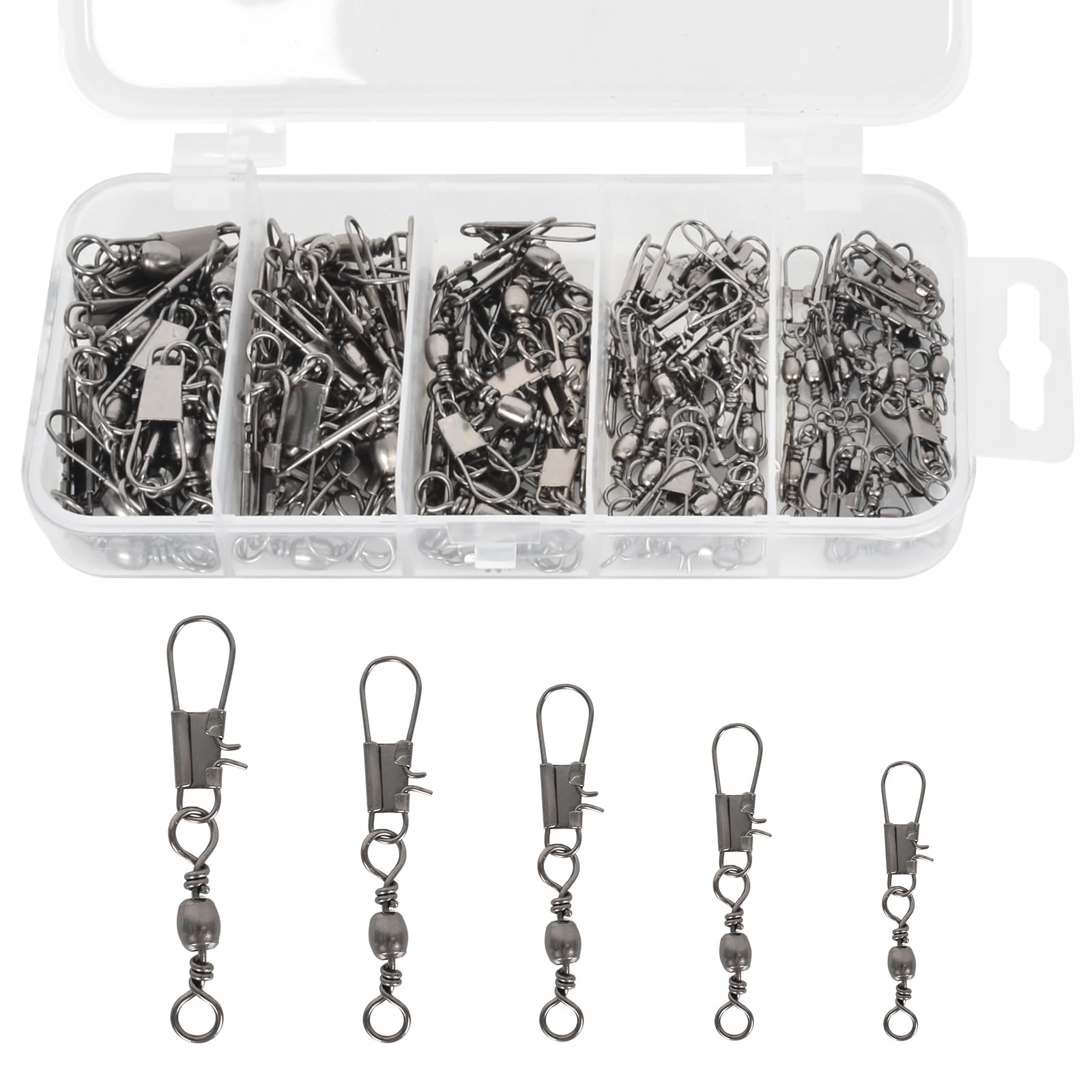 100pcs Fish Fishing Snap Swivels,Barrel Snap Swivels Fishing, Ball Bearing Swivels with Stainless Steel Snap, Corrosion Resistant Black Nickel Coating, Snap Fishing Tackle Stainless Steel Accessories