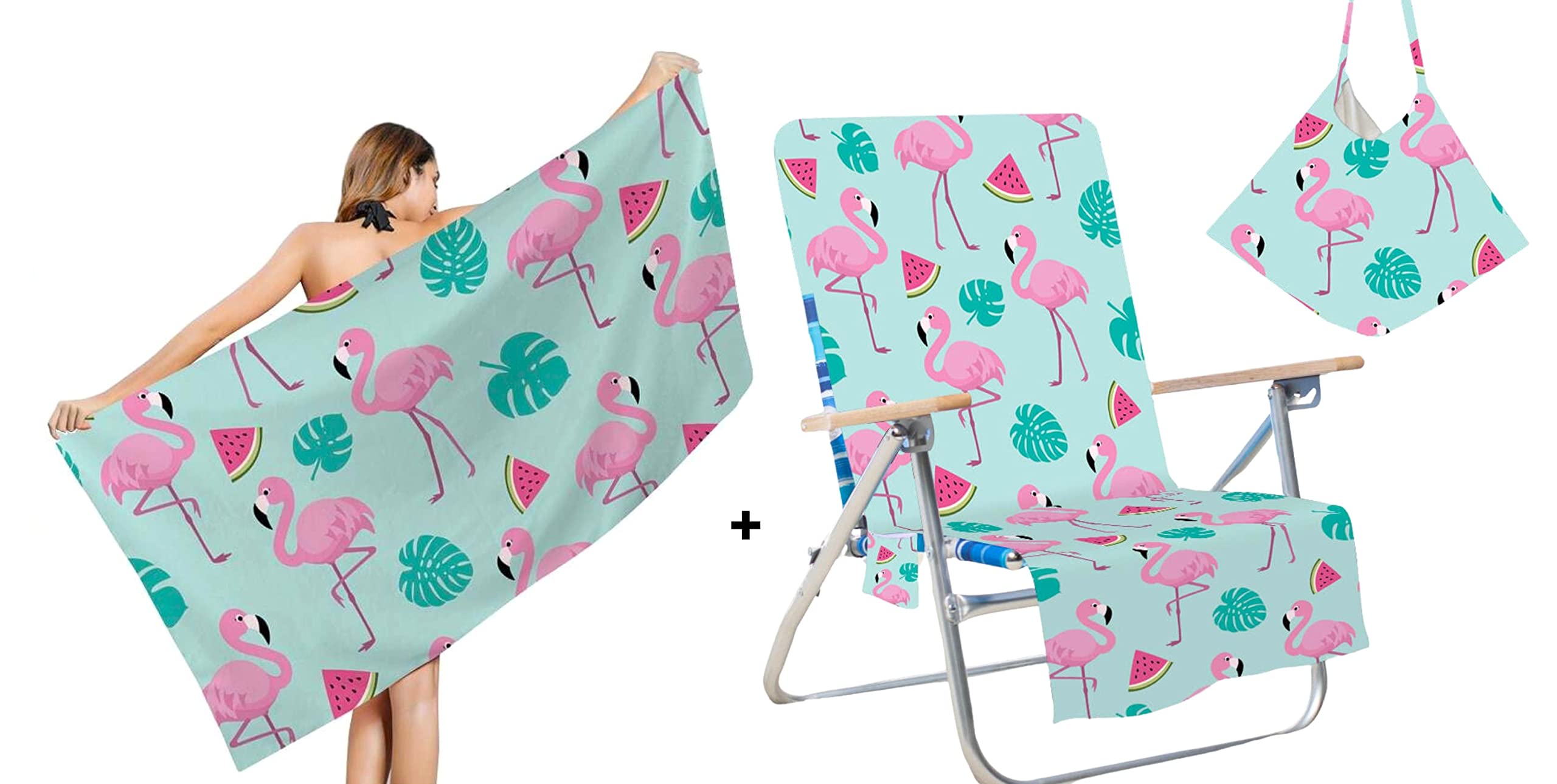 SusggO Pack: 1 x Large Beach Towel Anti-Sand 160 x 90 cm 400gsm + 1 x Beach Chair Cover 150 x 73 cm 240gsm – Microfibre Towel Quick Dry Absorbent Sand Towel Beach Chair Folding (FL) AMENCOS)