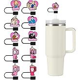 10pcs Straw Cover Cap for Stanley Cup, 10mm Pink Horror Movie Silicone Reusable Topper Compatible With 30&40 Oz Tumbler With Handle, Halloween Accessories