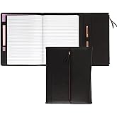Samsill Professional Faux-Leather Padfolio for Women with Magnetic Flap Closure, Pen Loop and Side-Loading Notepad, Black