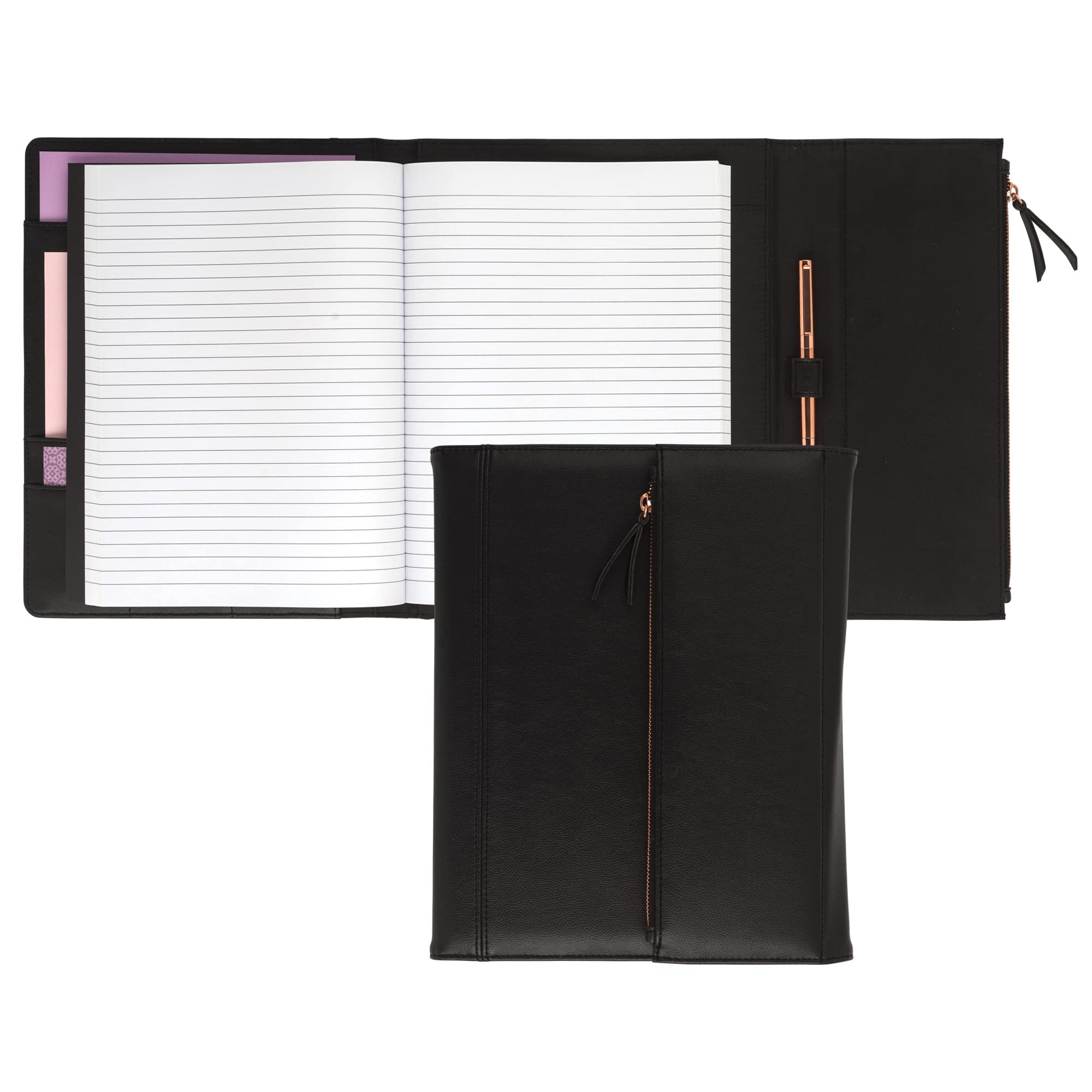 Samsill Women Professional Portfolio/Resume Portfolio/Executive Notebook/Business Portfolio for Women with Magnetic Flap Closure with Rose Gold Zipper (Black, Letter Size), 71830