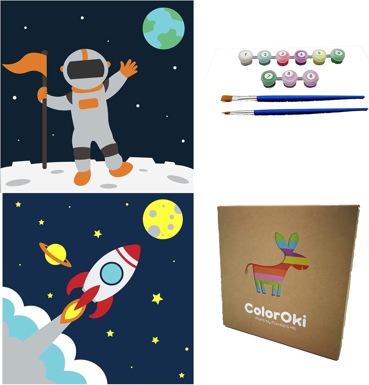 2Pack Easy Paint by Numbers Kits for Kids, DIY Oil Painting for