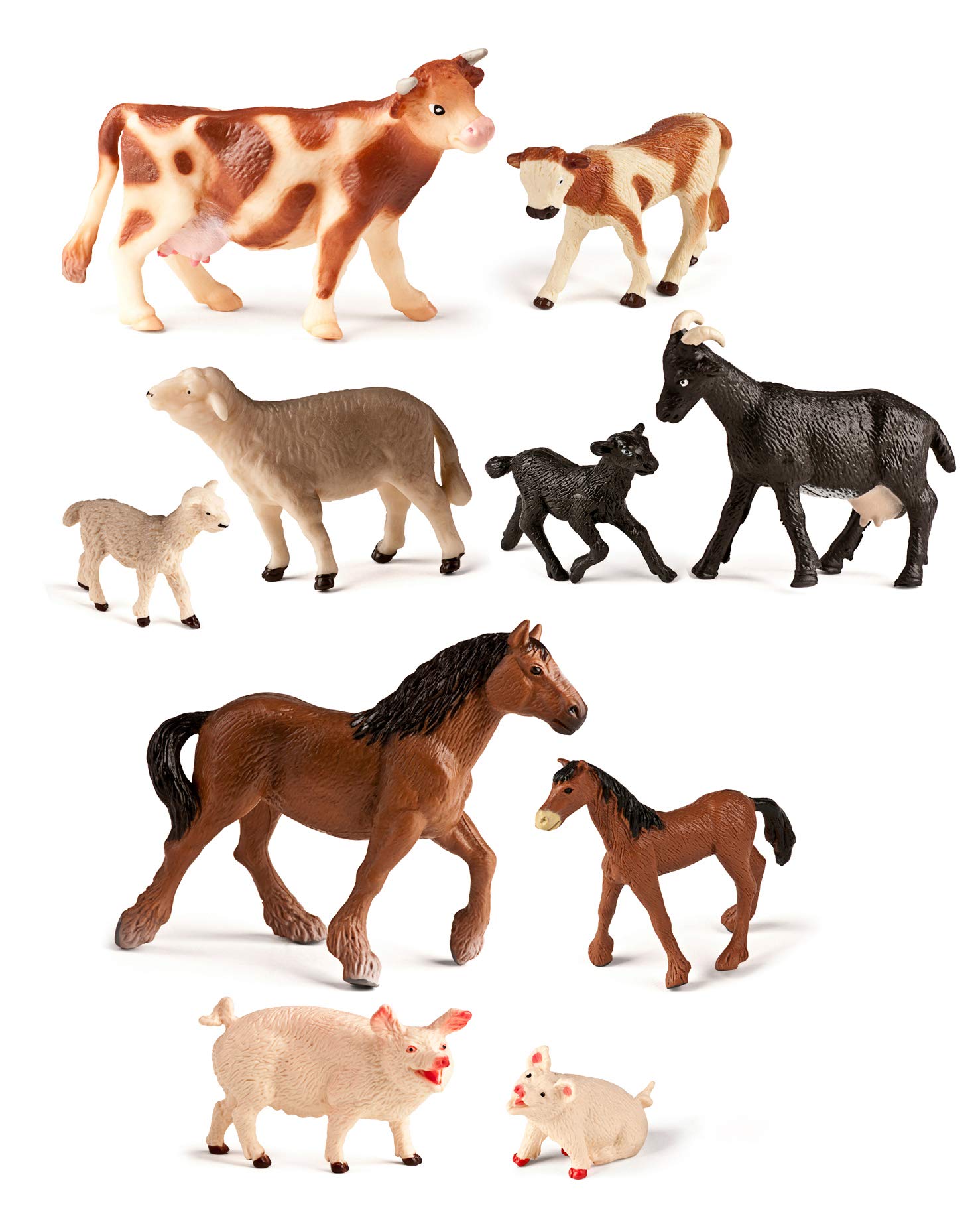 Miniland 27430 Farm Animals with Babies 10 Figures, Multi-Color
