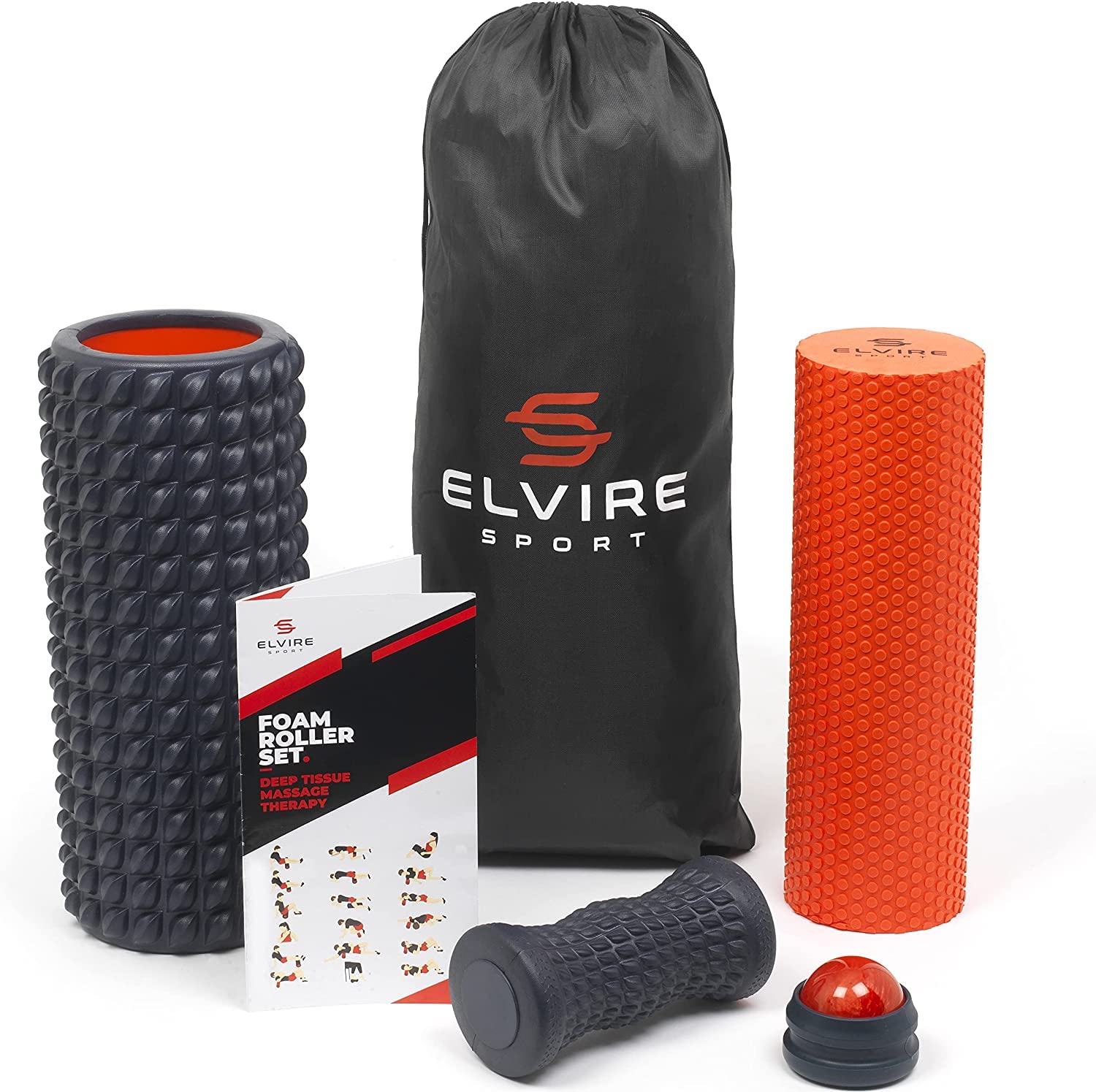 Elvire Foam Roller Set 5-in-1 Deep Tissue Massage Roller, Back Ball, Foot Muscles Trigger Points, Relieves Pain: Back, Foot, Legs, Neck, Exercise Yoga & Physio