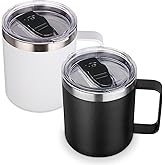 Volhoply 14oz Insulated Stainless Steel Coffee Mug with Lid Bulk 2 Pack,Double Wall Vacuum Travel Coffee Cup with Handle,Reusable Cups Tumbler Cup,Camping Mugs Keep Hot,Ideal Gifts(Assorted,2)