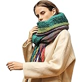FLEESOFT Womens Winter Scarf,Colorful Plaid Long Shawl Large Scarves Cashmere Feel Cold Weather Thick Blanket Scarfs