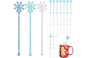 CKUJJUI 30 Pcs Snowflake Swizzle Sticks Coffee Frozen Stirrers Glitter Winter Stir Sticks Reusable Cocktail Drink for Hot Cocoa Chocolate Bar Supplies(Snowflake)