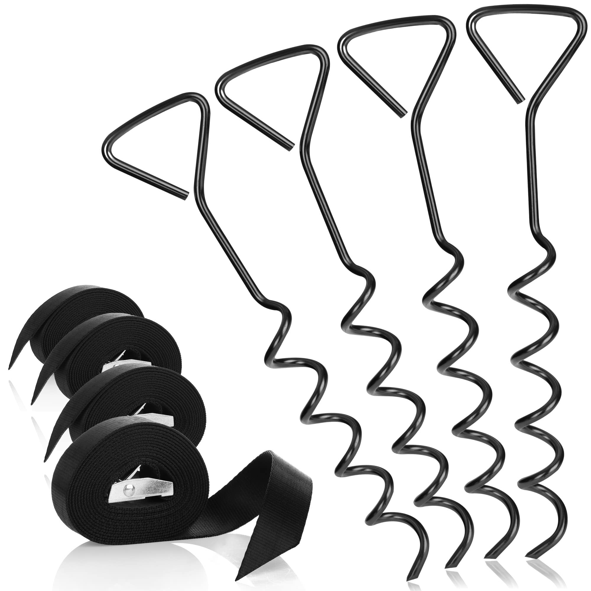 COM-FOUR® 8-piece tent ground anchor set with tension strap - tent securing set for tents, gazebos and awnings - ground anchors and storm screws for securing tarpaulins and outdoor equipment
