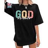 God is Good Shirt Oversized Christian Tee for Women Faith Based Tops Religious Gift Bible Verse Inspirational Top