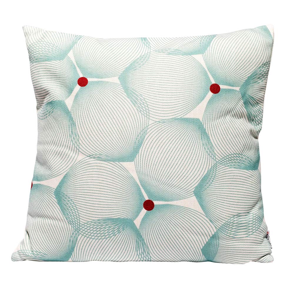 Efizzy Throw Pillow | Off White and Turquoise with Burgundy Dots | 18” X 18” Dimension | Includes Insert | 100% Polyester Filling | Soft Linen Cover | Stylish and Modern | Versatile Decorative Cushion