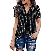 Timeson Women's V Neck Short Sleeve Curved Hem Sheer Chiffon Blouse Shirts Tops