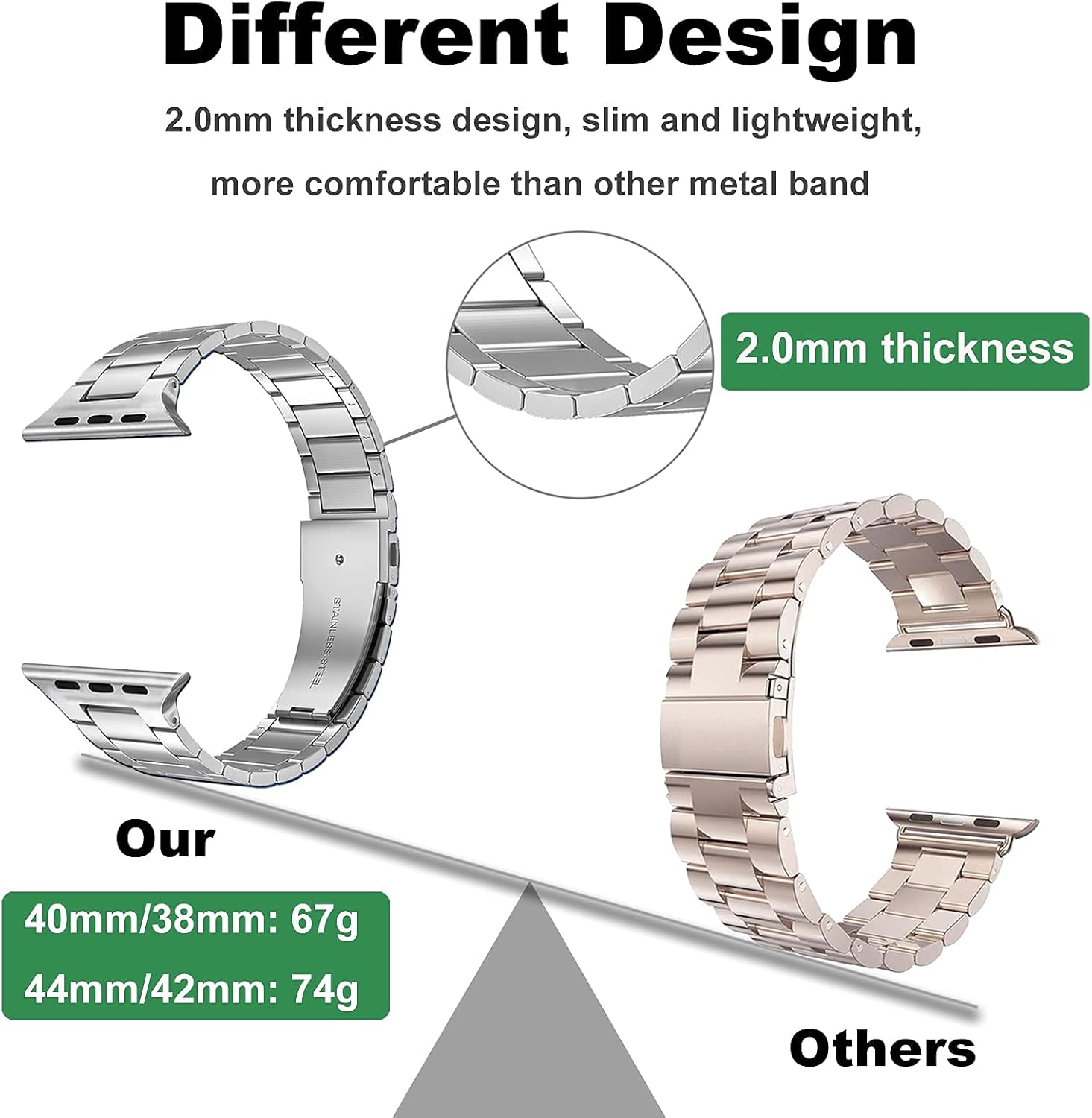 Miimall Metal Strap for Apple Watch Series 10 46mm, Ultra 2/Ultra 49mm, Series 9/8/7 45mm, Series SE/6/5/4 44mm - Image 4