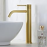 Hotis Gold Vessel Sink Faucet, 360 Swivel Brushed Gold Vessel Faucet, Single Handle Tall Body Farmhouse Vessel Faucet, Bathroom Faucets for Sink 1 Holewith Pop Up Drain