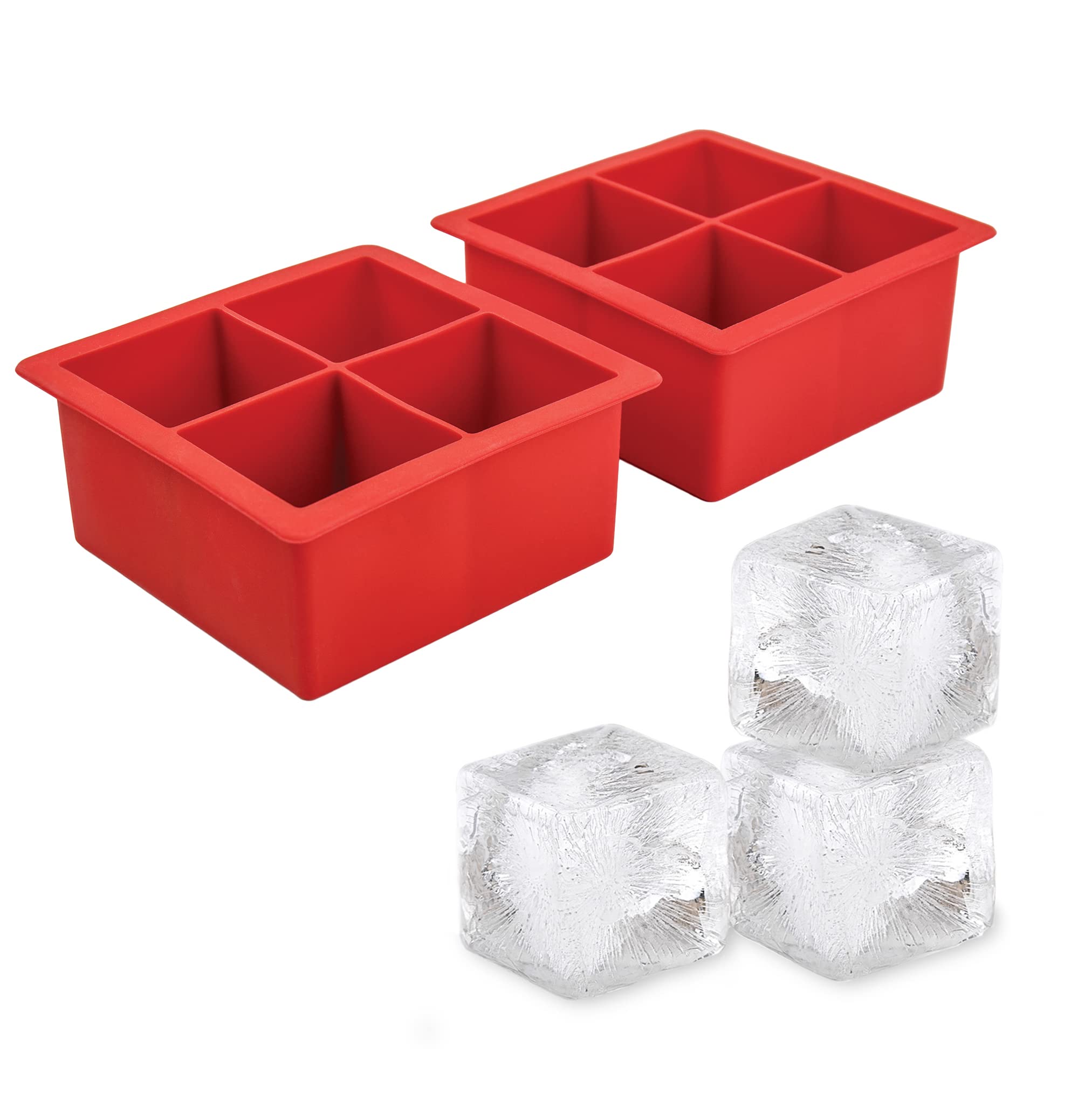 Tovolo Ice Cube Mold Easy Release Silicone Molds 4 Large Cubes Per Tray for Barware Whiskey Cocktails and Tea Juice Beverages, Set of 2, Chili Pepper Red
