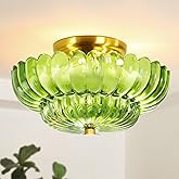 Semi Flush Mount Ceiling Light Fixture Vinatge Gold Ceiling Lights Mid Century Modern Green Glass Close to Ceiling Lighting F