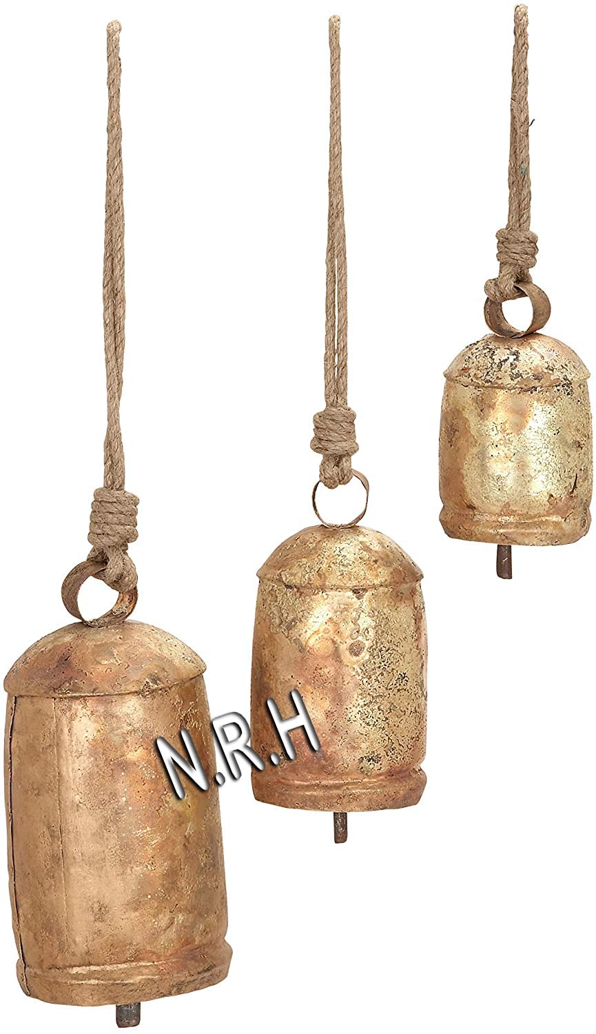 Rustic Metal Cylinder christams Decorative Gold Cow Bell, Set of 3