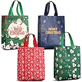 Aviski 4 PACK Christmas Gift Tote Treat Bags with Handles, Multifunctional Non-Woven Christmas Bags for Gifts Wrapping Shopping, Xmas Party Supplies, 12.2"×9.8"×4.53"