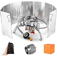 Odoland 6800W Windproof Camp Stove Camping Gas Stove with Windscreen, Fuel Canister Adapter, Piezo Ignition, Carry Case, Port